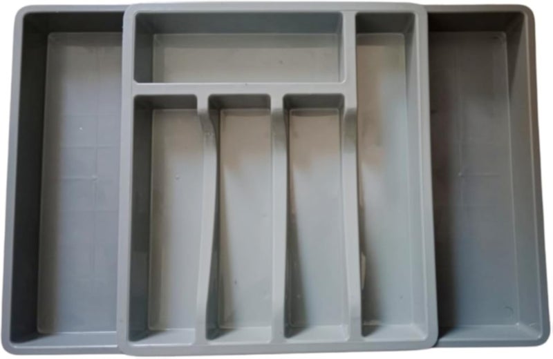 صينية تنظيم أدوات المائدة لأدراج المطبخ من هابي هوم، حامل أدوات مائدة قابل للتوسيع، 5 فتحات يمكن توسيعها إلى 7 - رمادي (50 × 34 سم)